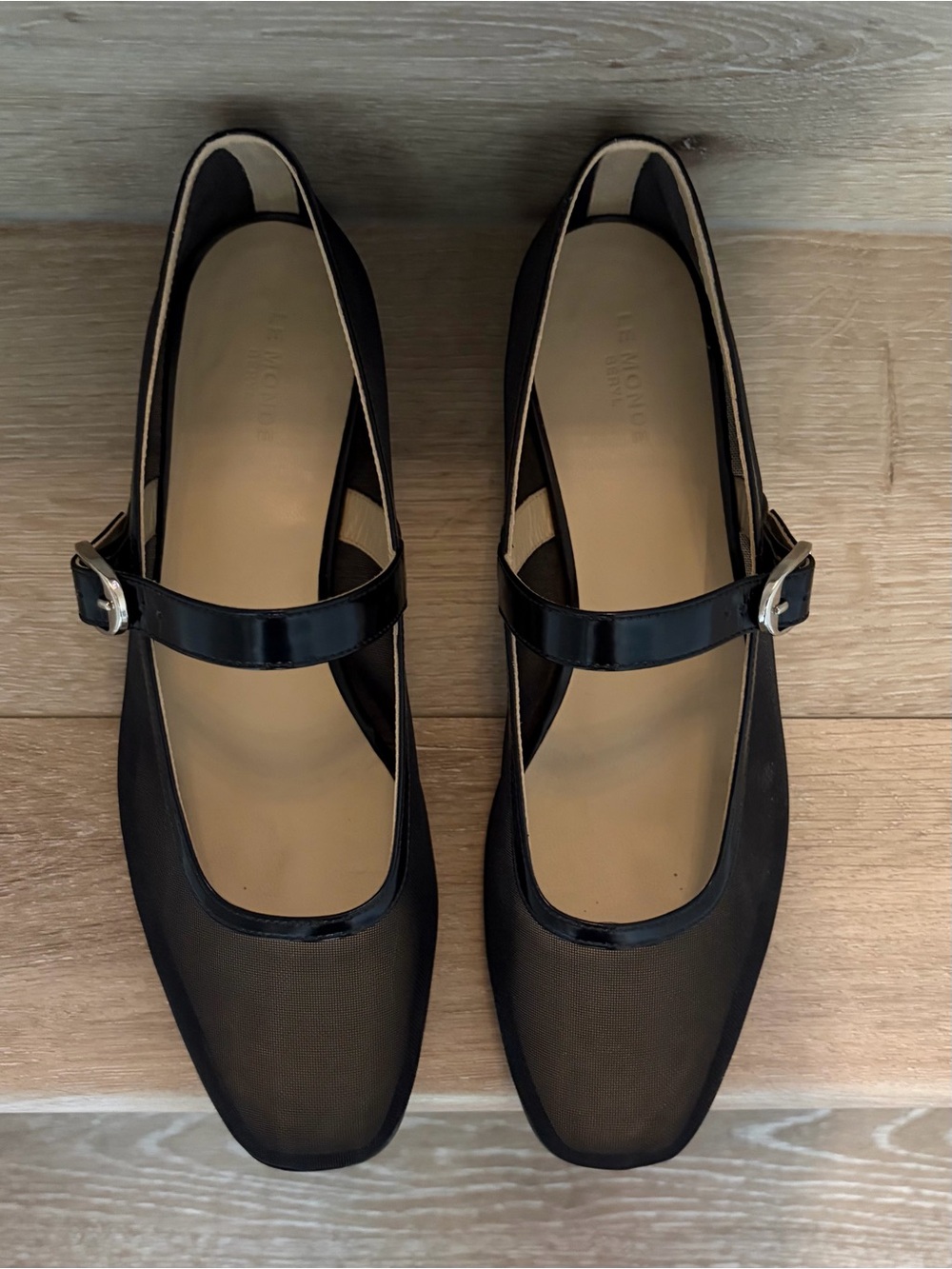Le Monde Beryl Black Mary Jane Ballet Flats with Buckle Strap